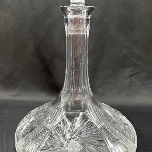 Gorgeous Vintage Irena Hand Cut Lead Crystal Ship Wine Decanter with Stopper, 19